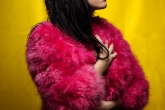 Frederika singer pink and yellow portrait by Lionel Pesque